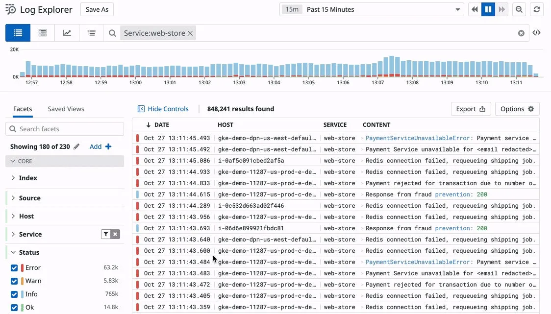 Searching through ingested log data without a query language