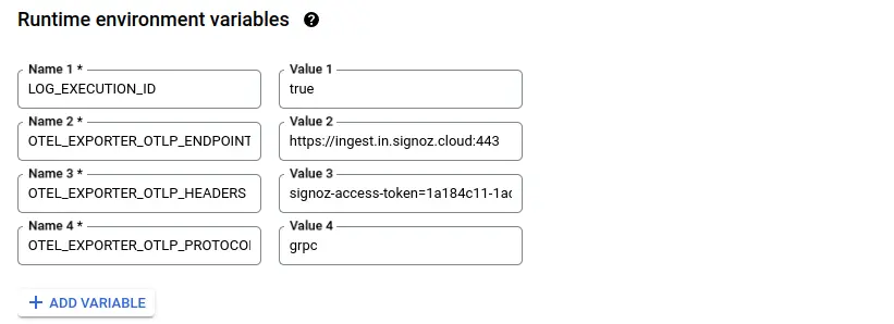 Cloud Function Runtime Environment Variables