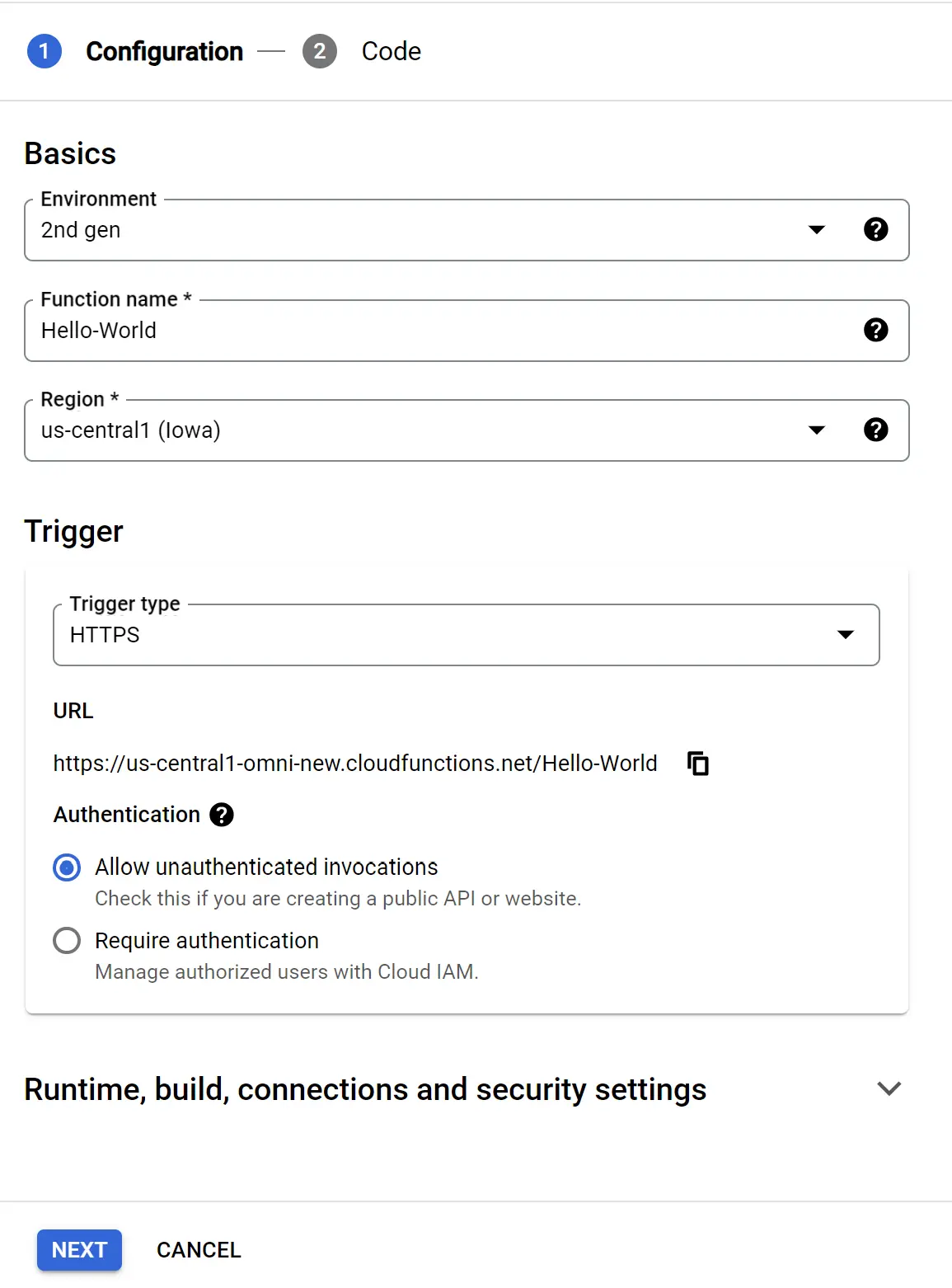 Configure Cloud Function