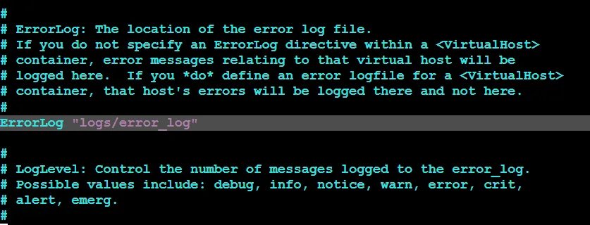 ErrorLog Configuration in Apache Configuration File