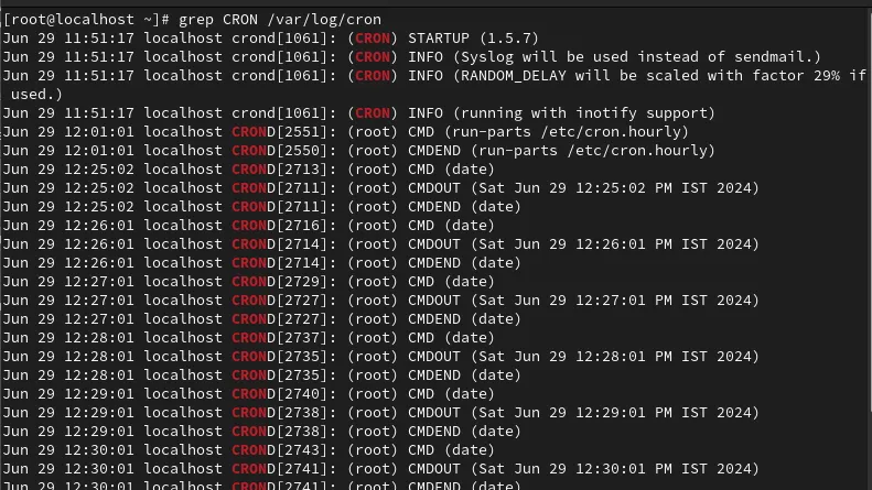 Syslog cronjob entries - RedHat